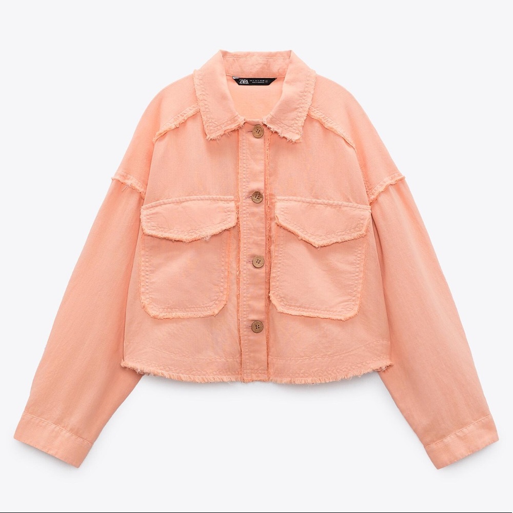 NEW ZARA FRAYED CROPPED OVERSHIRT